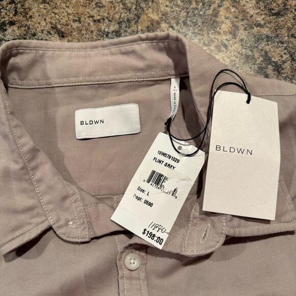 NWT BLDWN Mens Shirt Minimalist Workwear Neutral Button Down Flint Gray Large - Picture 3 of 8